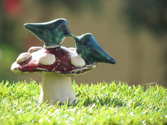 Mushroom wedding cake topper A pair of love birds on a mushroom in a color of your choice - Ceramics By Orly
 - 3