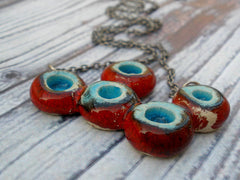 OOAK red and turquoise ceramic necklace - Ceramics By Orly
 - 2